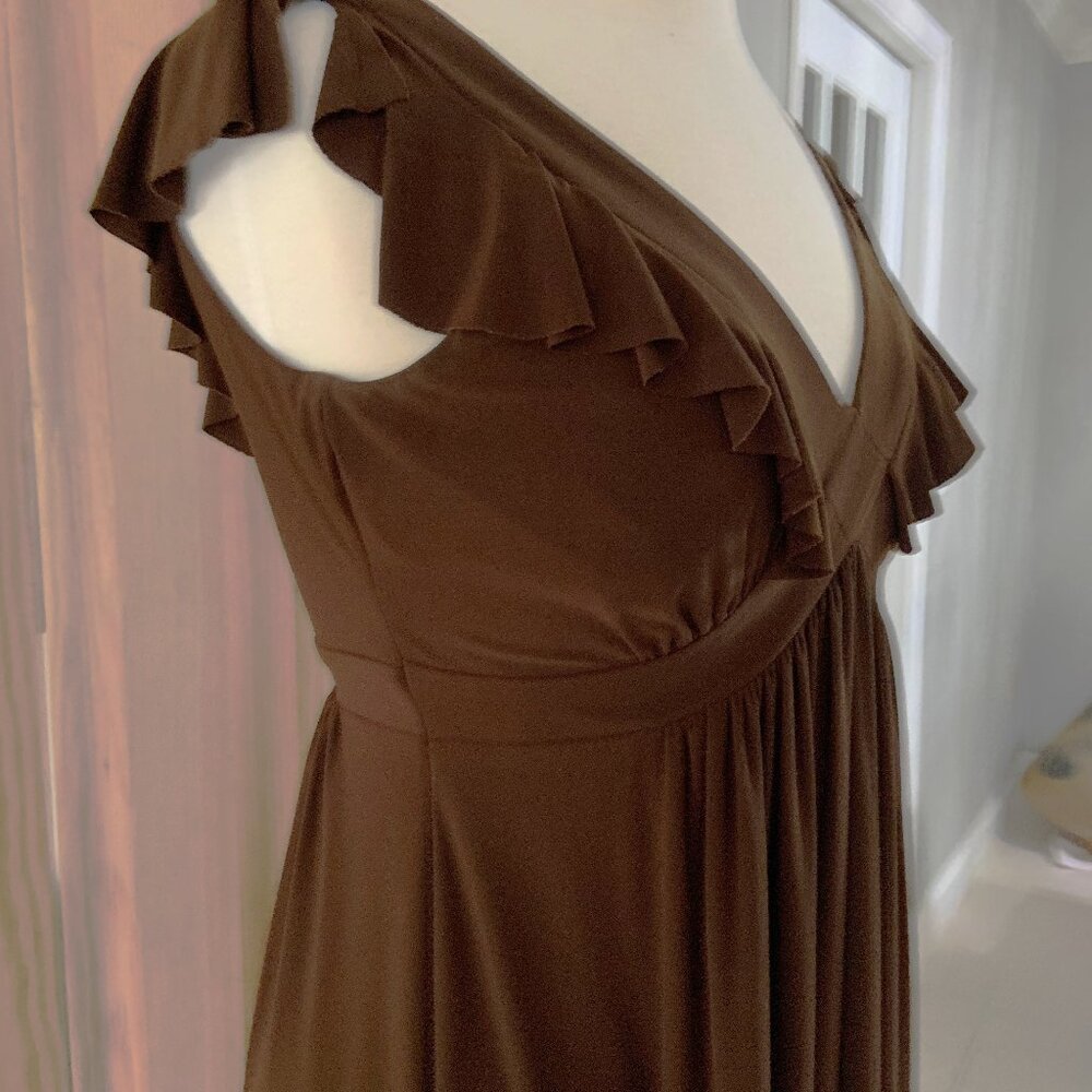 EVAN-PICONE Brown Empire Waist Ruffle Dress Sz 6